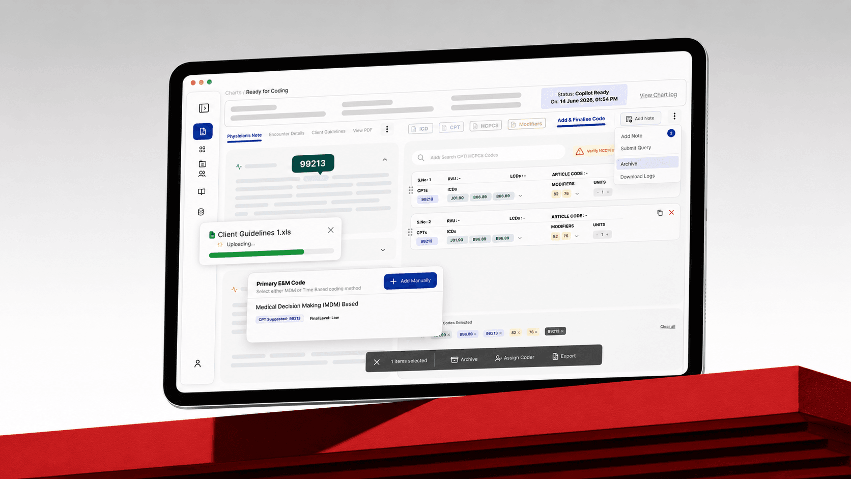 Codio AI medical coding workspace displayed on a large monitor