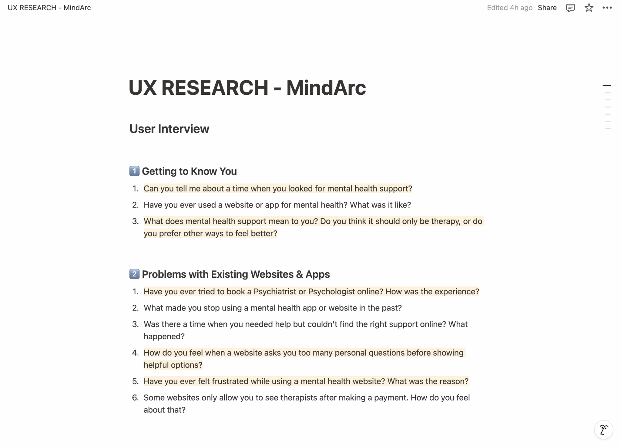 Mind Arc research and affinity mapping