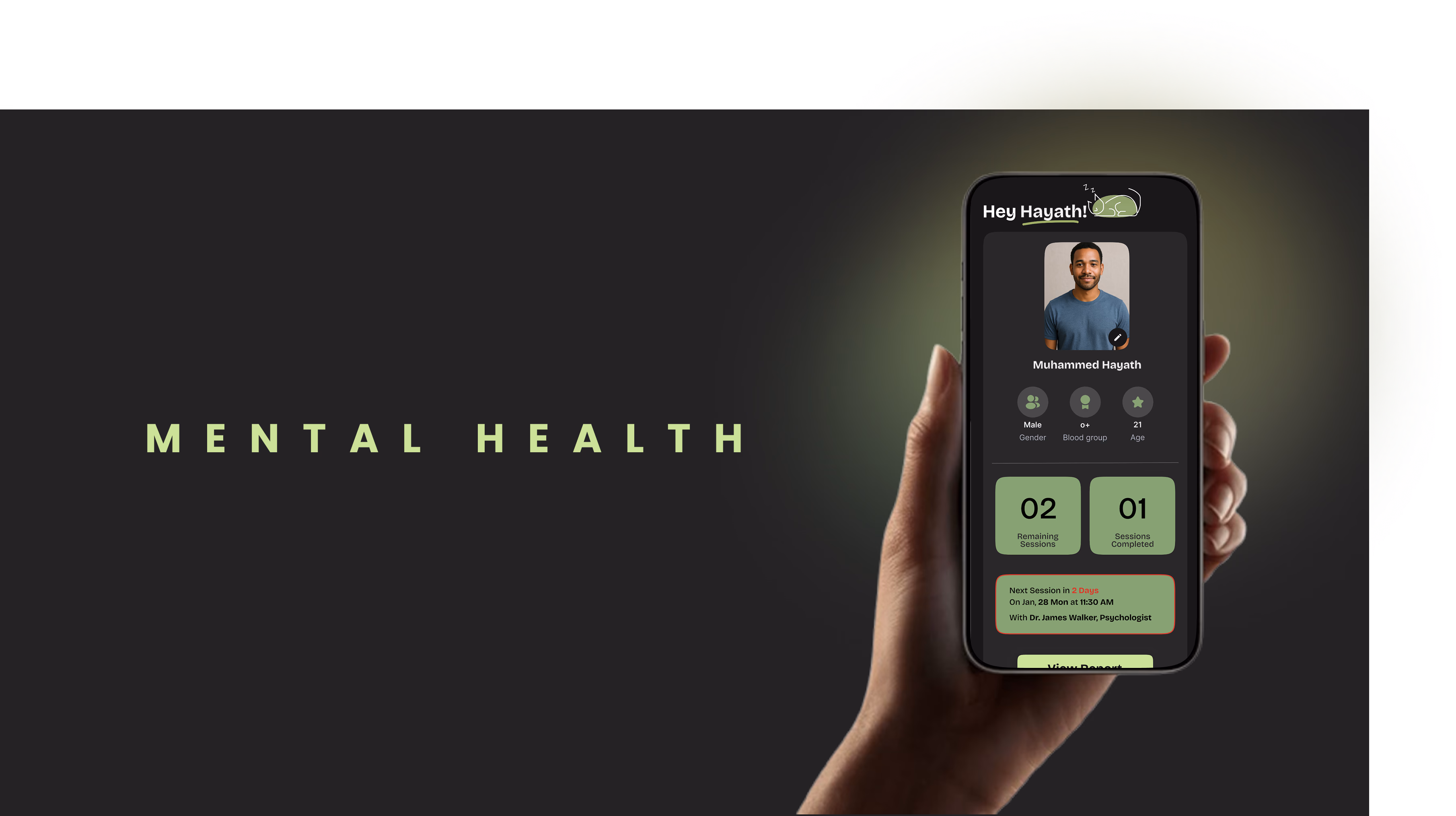 Mind Arc appointment dashboard shown on a mobile phone
