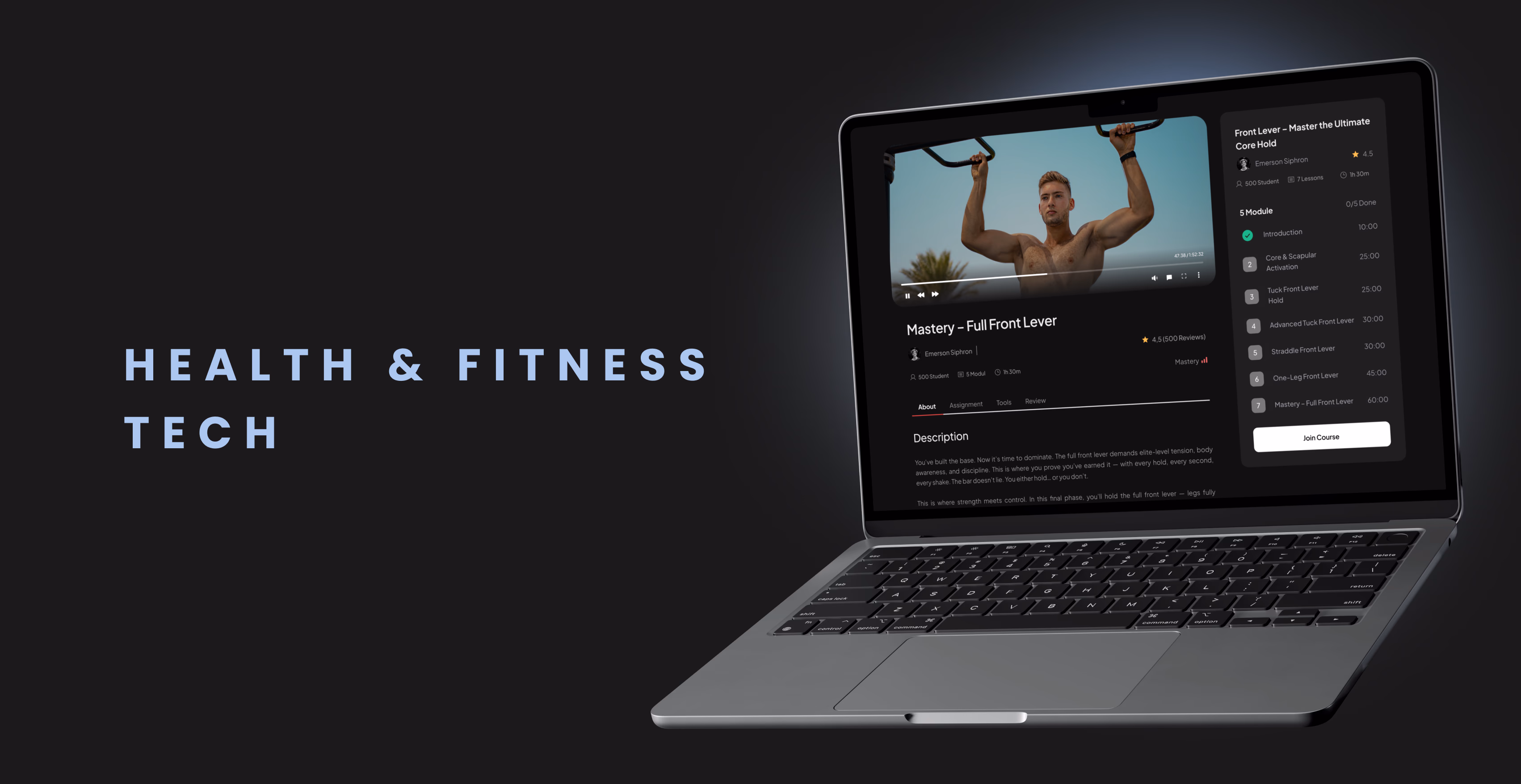 Zero to Calisthenics course experience shown on a laptop